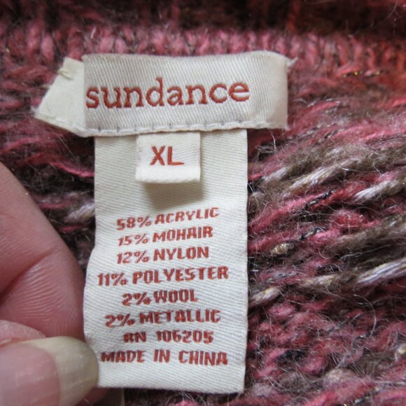 Sundance Mohair Blend Crewneck Sweater Pink/Brown Metallic Thread XL - Picture 8 of 9